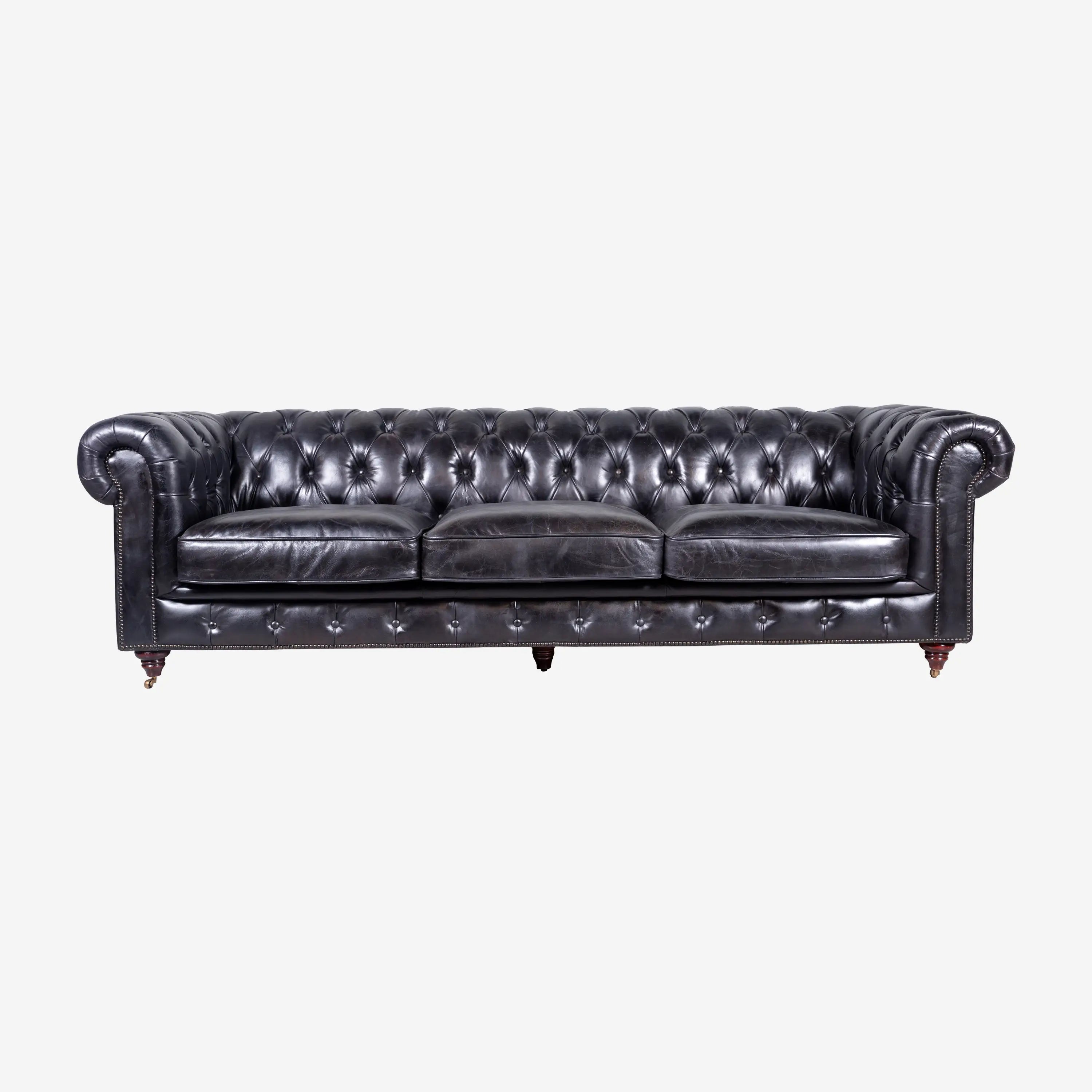 Oxford 3-Seater Leather Sofa Black